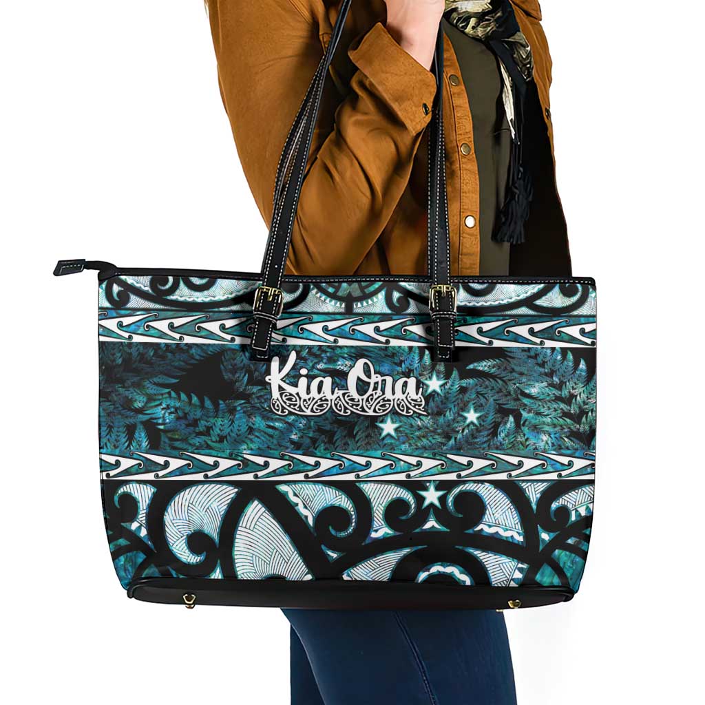Kia Ora New Zealand Leather Tote Bag Aotearoa Proud Maori Paua Shell Silver Fern - Aussie Hoodie