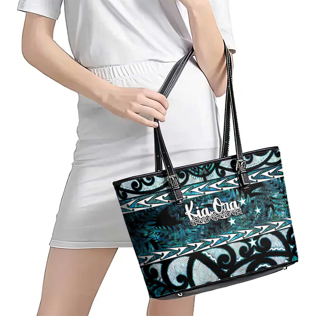 Kia Ora New Zealand Leather Tote Bag Aotearoa Proud Maori Paua Shell Silver Fern - Aussie Hoodie