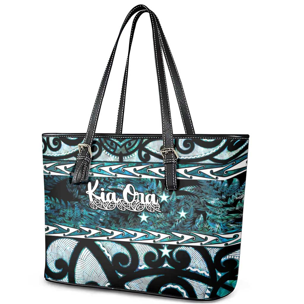 Kia Ora New Zealand Leather Tote Bag Aotearoa Proud Maori Paua Shell Silver Fern - Aussie Hoodie