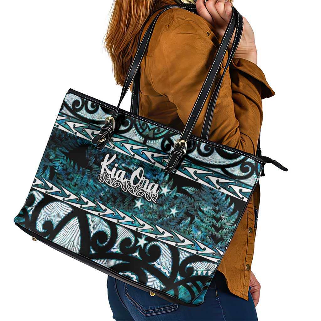 Kia Ora New Zealand Leather Tote Bag Aotearoa Proud Maori Paua Shell Silver Fern - Aussie Hoodie