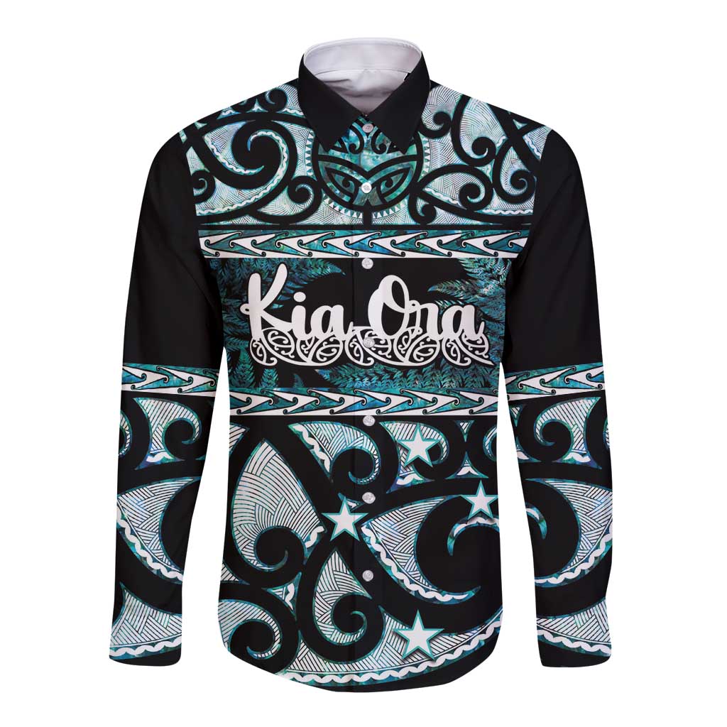 Kia Ora New Zealand Long Sleeve Button Shirt Aotearoa Proud Maori Paua Shell Silver Fern - Aussie Hoodie