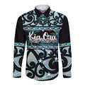 Kia Ora New Zealand Long Sleeve Button Shirt Aotearoa Proud Maori Paua Shell Silver Fern - Aussie Hoodie