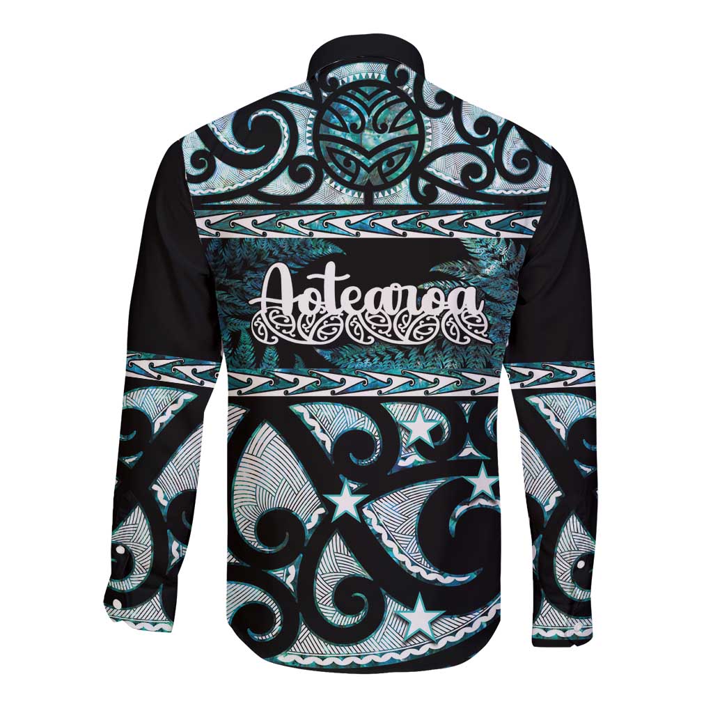 Kia Ora New Zealand Long Sleeve Button Shirt Aotearoa Proud Maori Paua Shell Silver Fern - Aussie Hoodie