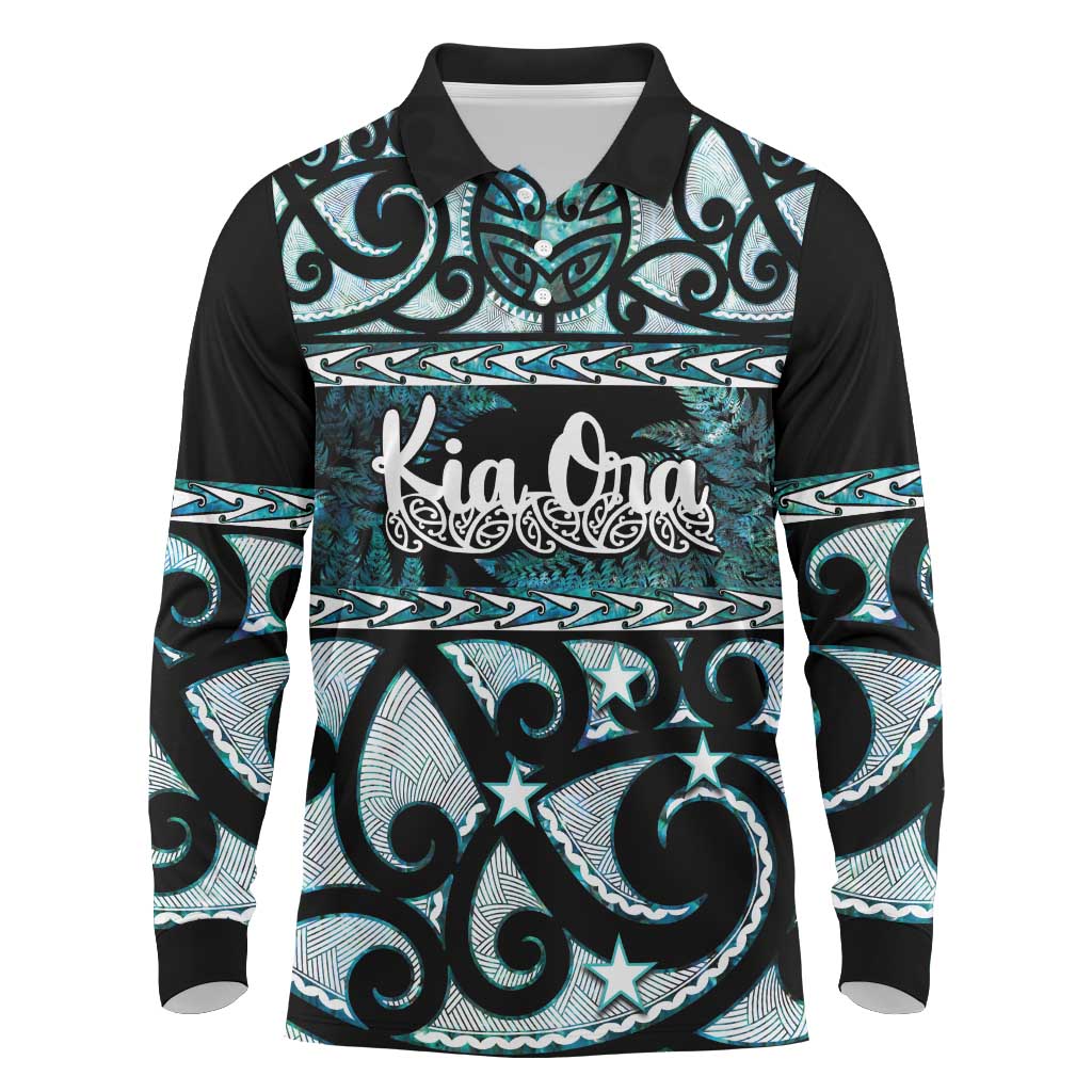 Kia Ora New Zealand Long Sleeve Polo Shirt Aotearoa Proud Maori Paua Shell Silver Fern - Aussie Hoodie