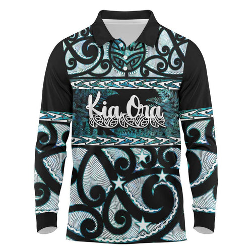 Kia Ora New Zealand Long Sleeve Polo Shirt Aotearoa Proud Maori Paua Shell Silver Fern - Aussie Hoodie