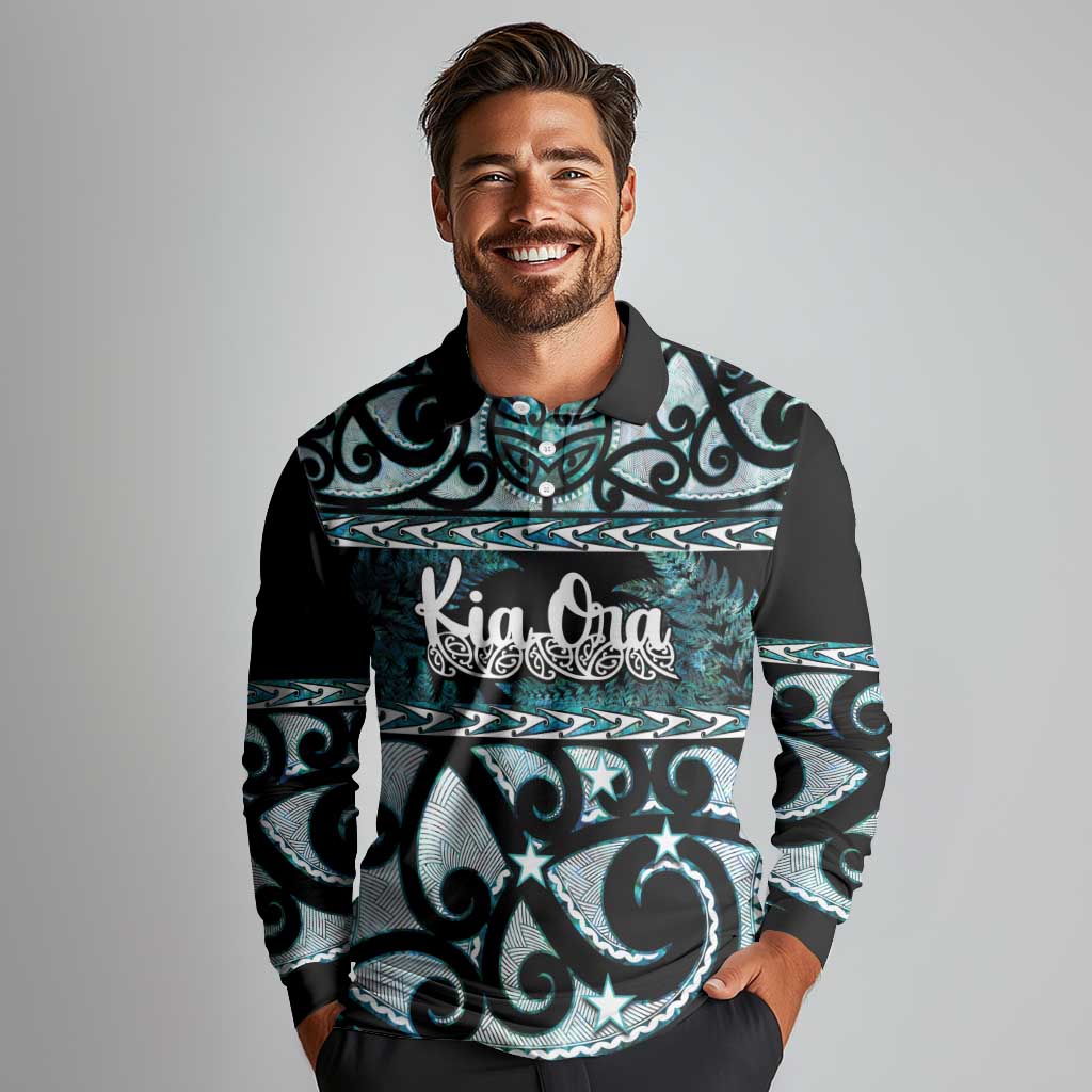 Kia Ora New Zealand Long Sleeve Polo Shirt Aotearoa Proud Maori Paua Shell Silver Fern - Aussie Hoodie