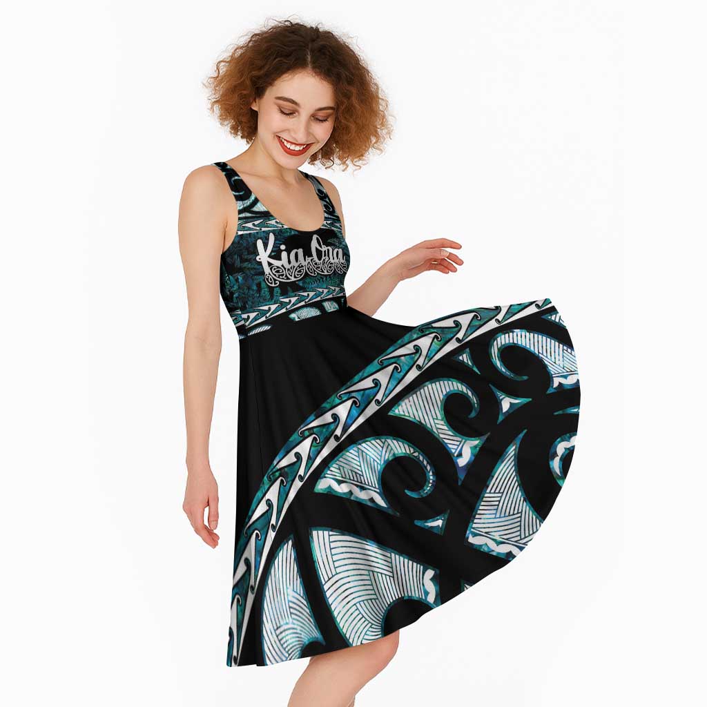 Kia Ora New Zealand Midi Dress Aotearoa Proud Maori Paua Shell Silver Fern - Aussie Hoodie