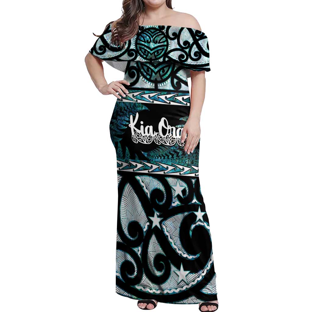 Kia Ora New Zealand Off Shoulder Maxi Dress Aotearoa Proud Maori Paua Shell Silver Fern - Aussie Hoodie