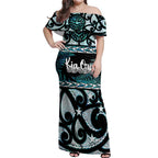 Kia Ora New Zealand Off Shoulder Maxi Dress Aotearoa Proud Maori Paua Shell Silver Fern - Aussie Hoodie