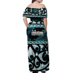 Kia Ora New Zealand Off Shoulder Maxi Dress Aotearoa Proud Maori Paua Shell Silver Fern - Aussie Hoodie