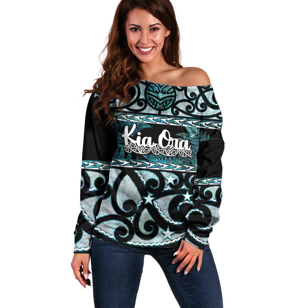 Kia Ora New Zealand Off Shoulder Sweater Aotearoa Proud Maori Paua Shell Silver Fern - Aussie Hoodie