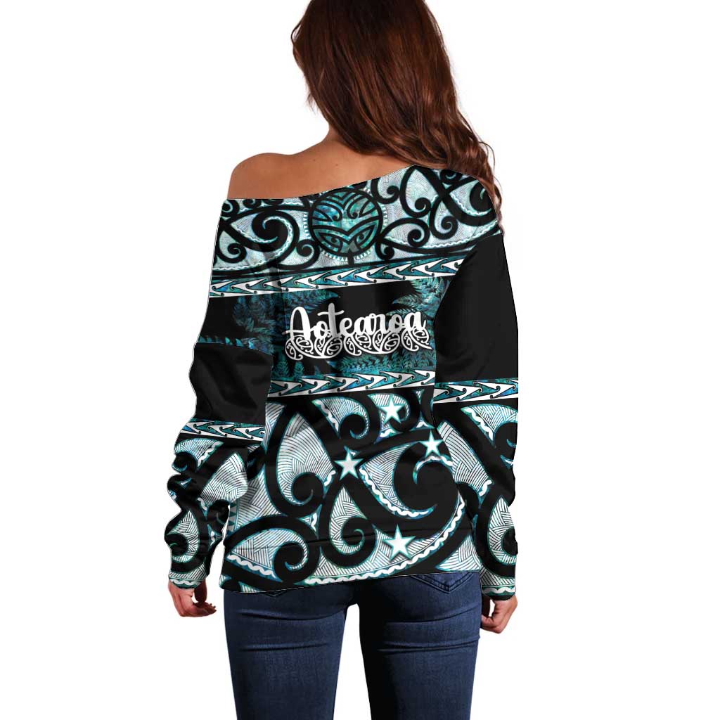 Kia Ora New Zealand Off Shoulder Sweater Aotearoa Proud Maori Paua Shell Silver Fern - Aussie Hoodie