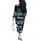 Kia Ora New Zealand Off The Shoulder Long Sleeve Dress Aotearoa Proud Maori Paua Shell Silver Fern - Aussie Hoodie