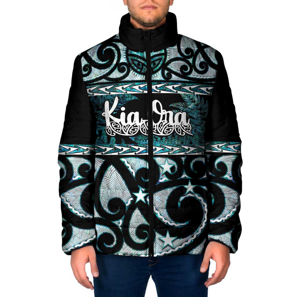 Kia Ora New Zealand Padded Jacket Aotearoa Proud Maori Paua Shell Silver Fern - Aussie Hoodie