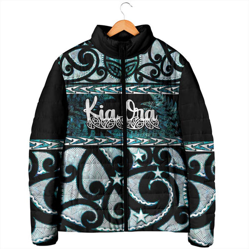 Kia Ora New Zealand Padded Jacket Aotearoa Proud Maori Paua Shell Silver Fern - Aussie Hoodie