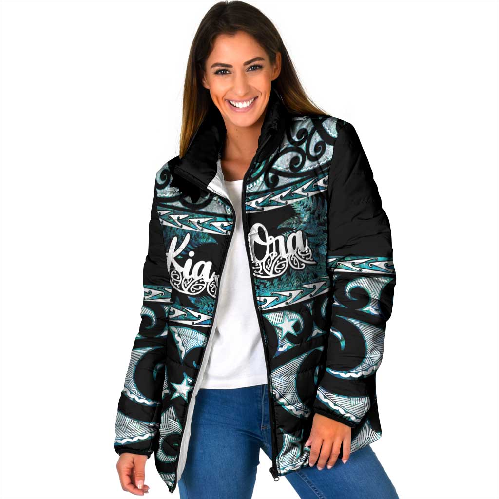 Kia Ora New Zealand Padded Jacket Aotearoa Proud Maori Paua Shell Silver Fern - Aussie Hoodie