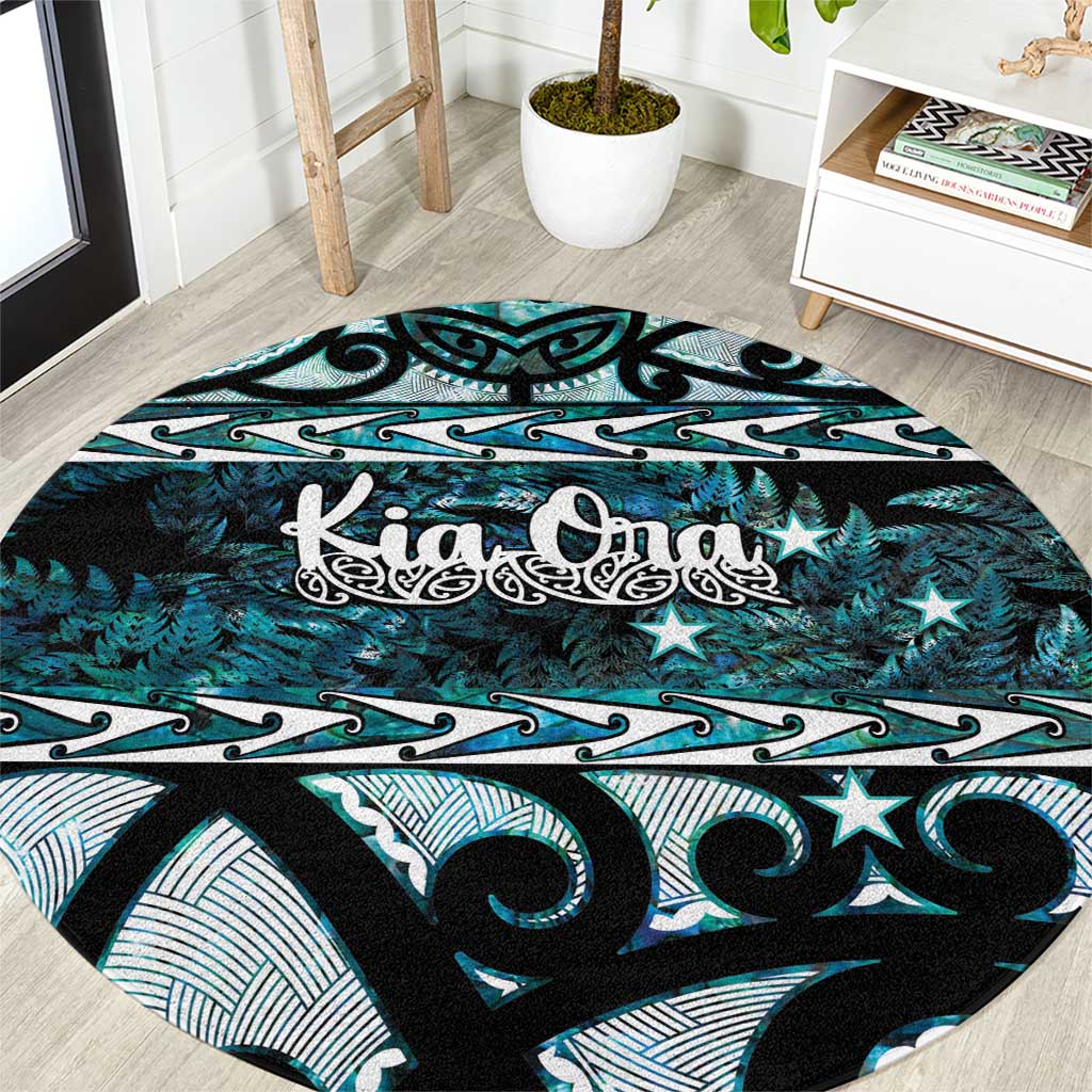 Kia Ora New Zealand Round Carpet Aotearoa Proud Maori Paua Shell Silver Fern - Aussie Hoodie