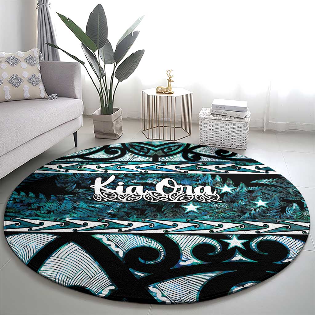 Kia Ora New Zealand Round Carpet Aotearoa Proud Maori Paua Shell Silver Fern - Aussie Hoodie