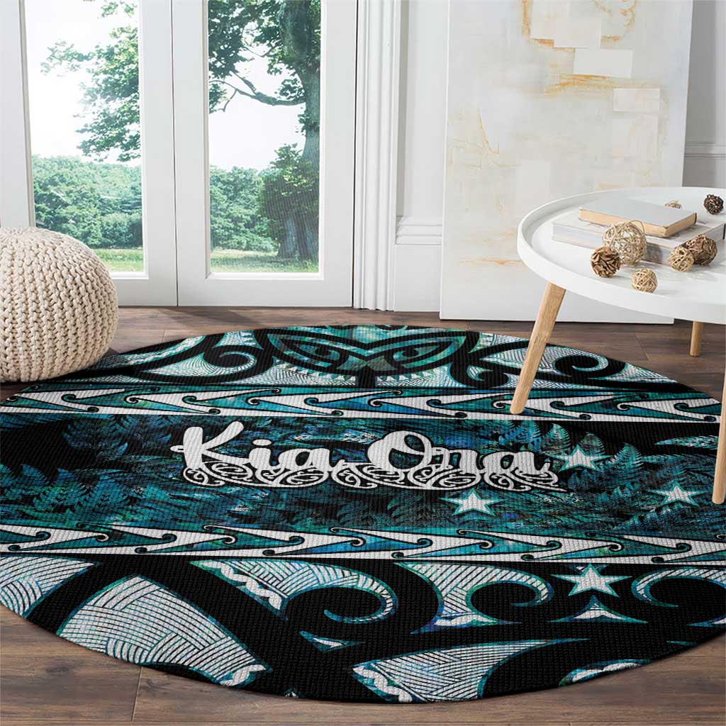 Kia Ora New Zealand Round Carpet Aotearoa Proud Maori Paua Shell Silver Fern - Aussie Hoodie