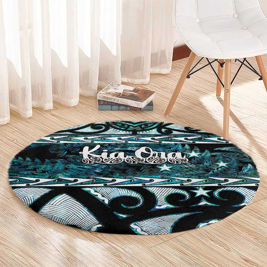 Kia Ora New Zealand Round Carpet Aotearoa Proud Maori Paua Shell Silver Fern - Aussie Hoodie