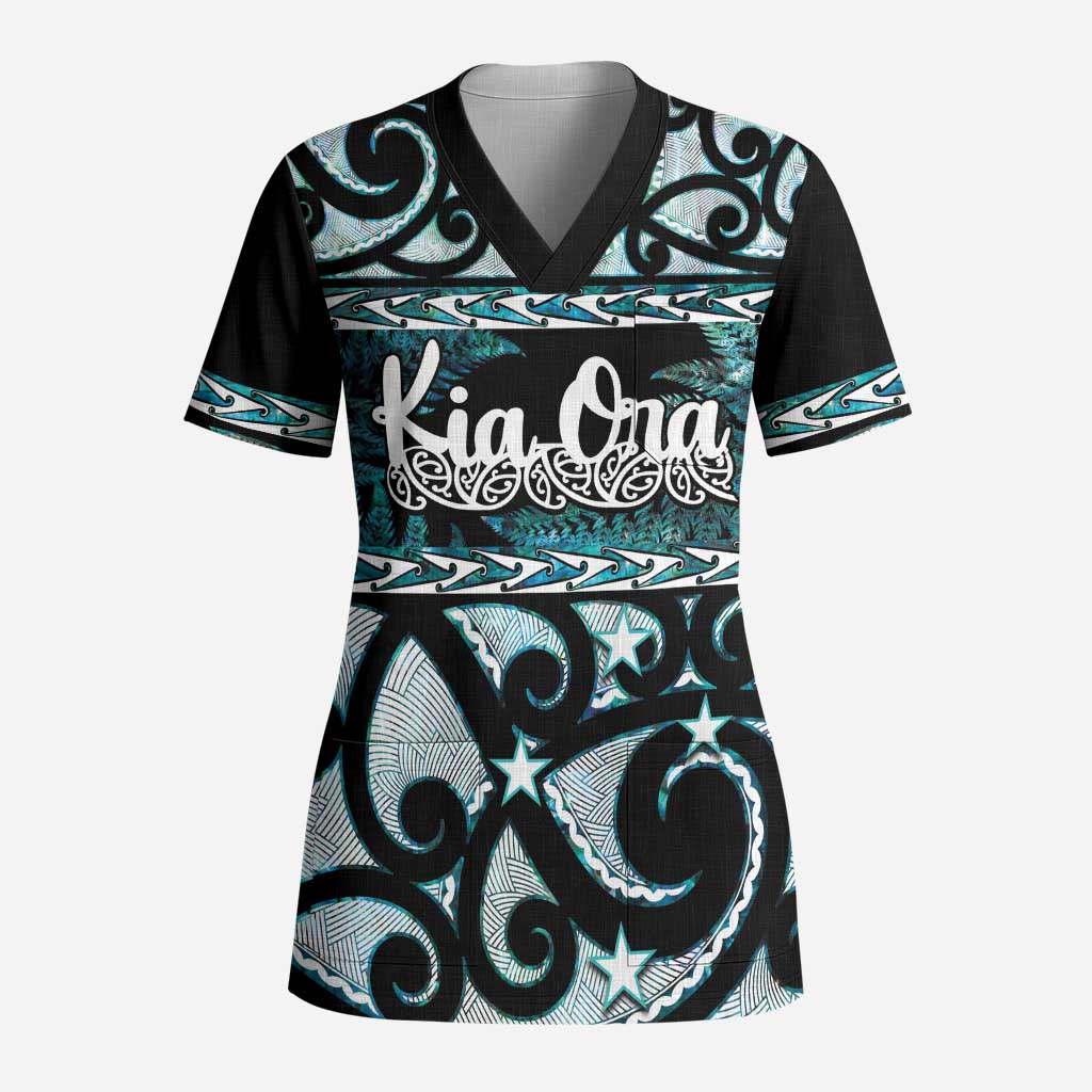 Kia Ora New Zealand Scrub Top Aotearoa Proud Maori Paua Shell Silver Fern - Aussie Hoodie