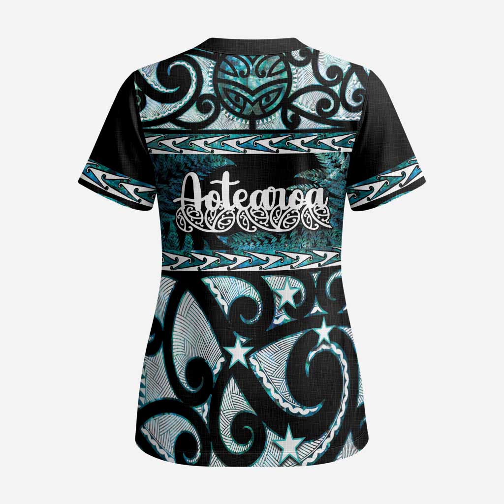 Kia Ora New Zealand Scrub Top Aotearoa Proud Maori Paua Shell Silver Fern - Aussie Hoodie