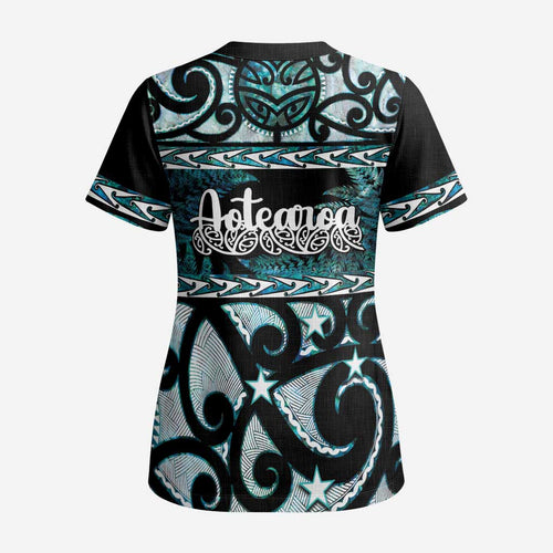 Kia Ora New Zealand Scrub Top Aotearoa Proud Maori Paua Shell Silver Fern - Aussie Hoodie