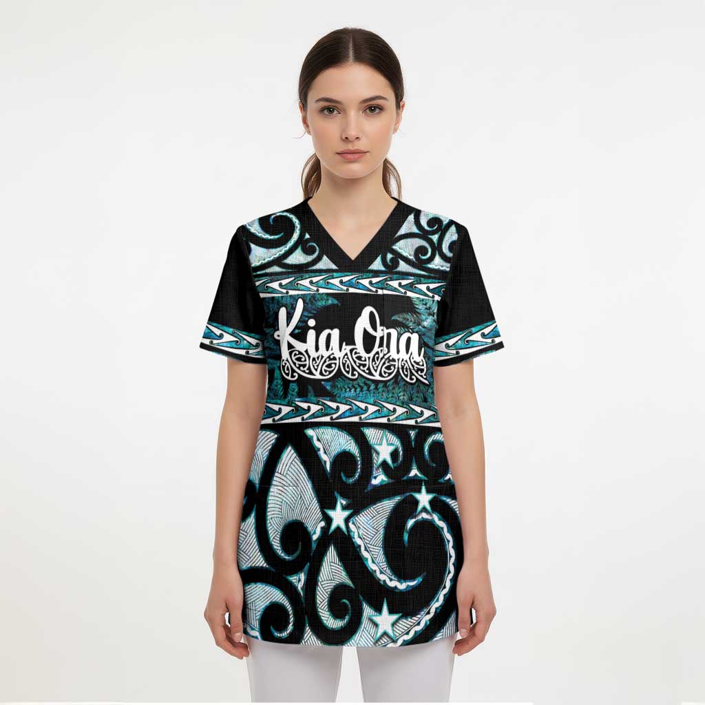 Kia Ora New Zealand Scrub Top Aotearoa Proud Maori Paua Shell Silver Fern - Aussie Hoodie