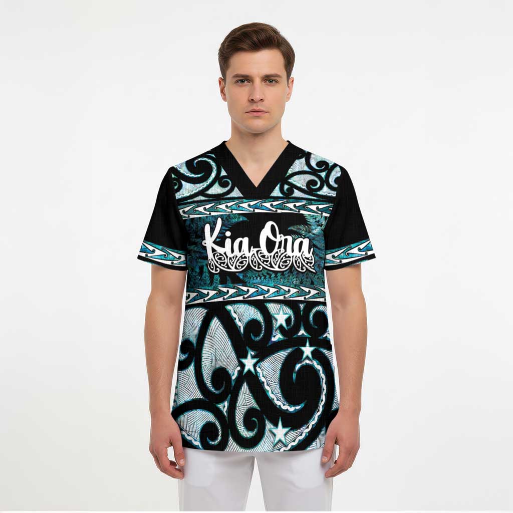 Kia Ora New Zealand Scrub Top Aotearoa Proud Maori Paua Shell Silver Fern - Aussie Hoodie