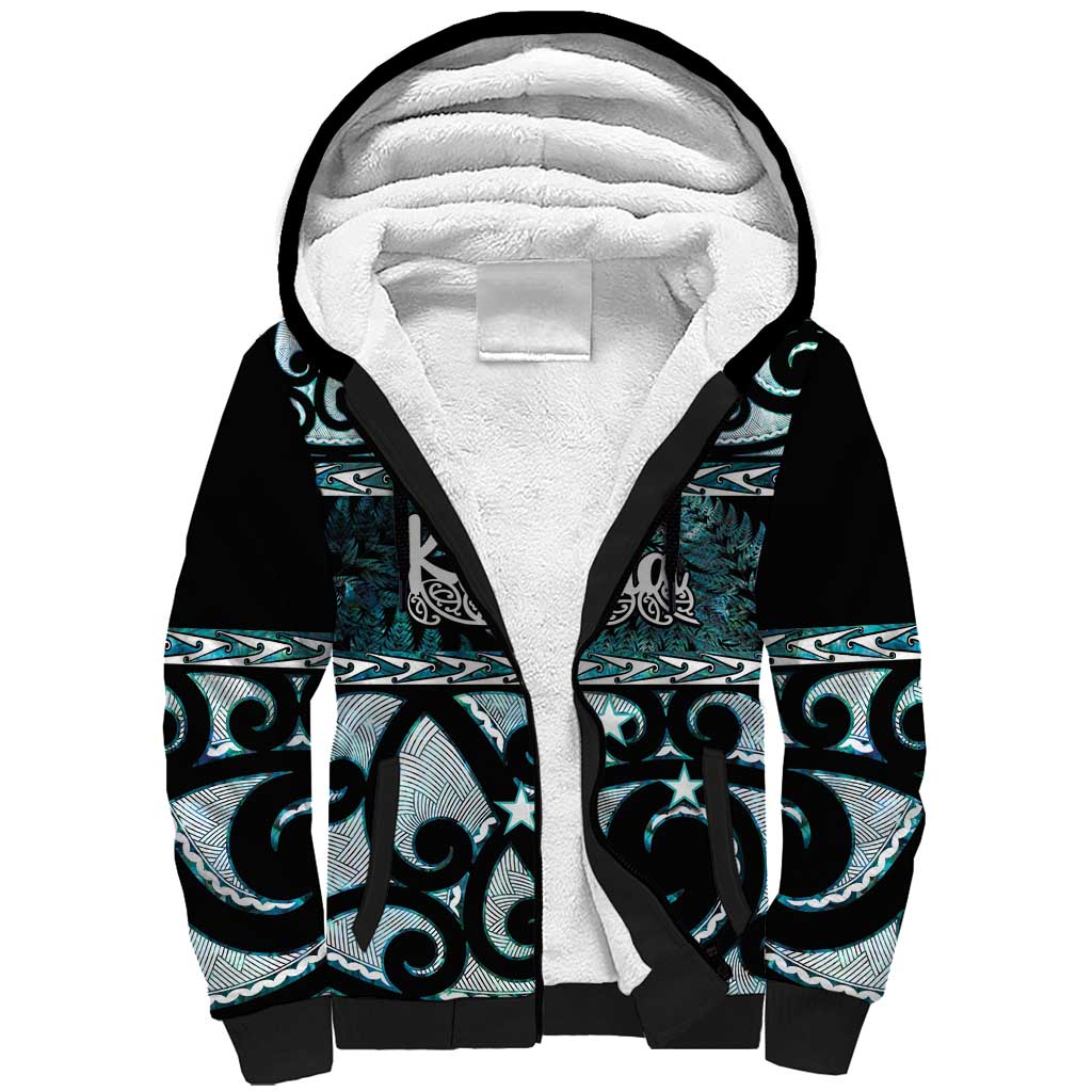 Kia Ora New Zealand Sherpa Hoodie Aotearoa Proud Maori Paua Shell Silver Fern - Aussie Hoodie
