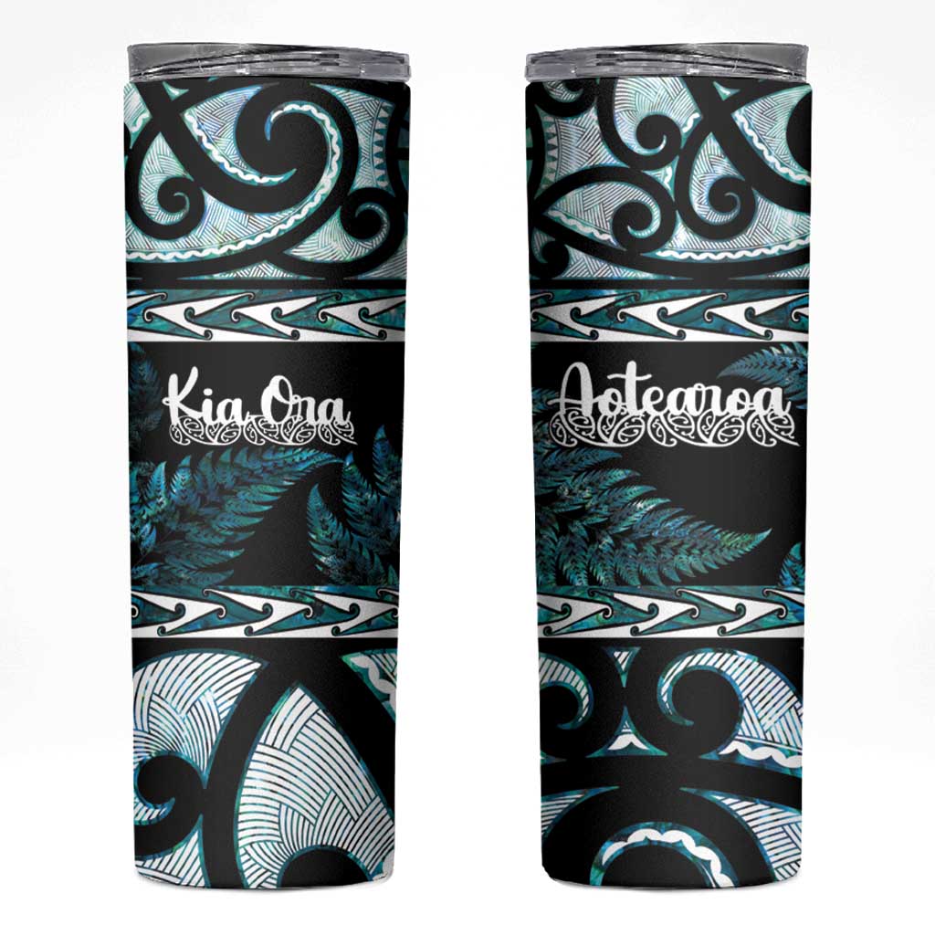 Kia Ora New Zealand Skinny Tumbler Aotearoa Proud Maori Paua Shell Silver Fern - Aussie Hoodie