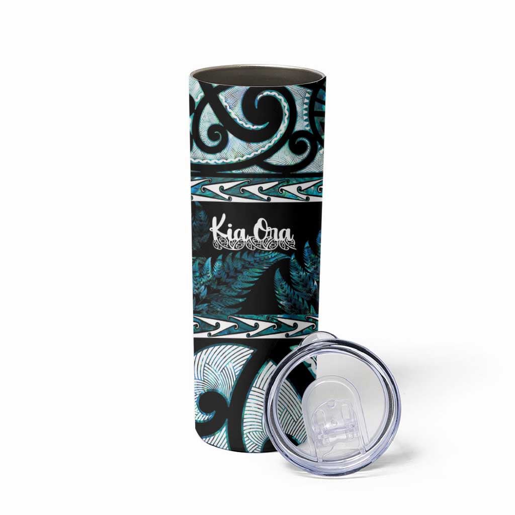 Kia Ora New Zealand Skinny Tumbler Aotearoa Proud Maori Paua Shell Silver Fern - Aussie Hoodie