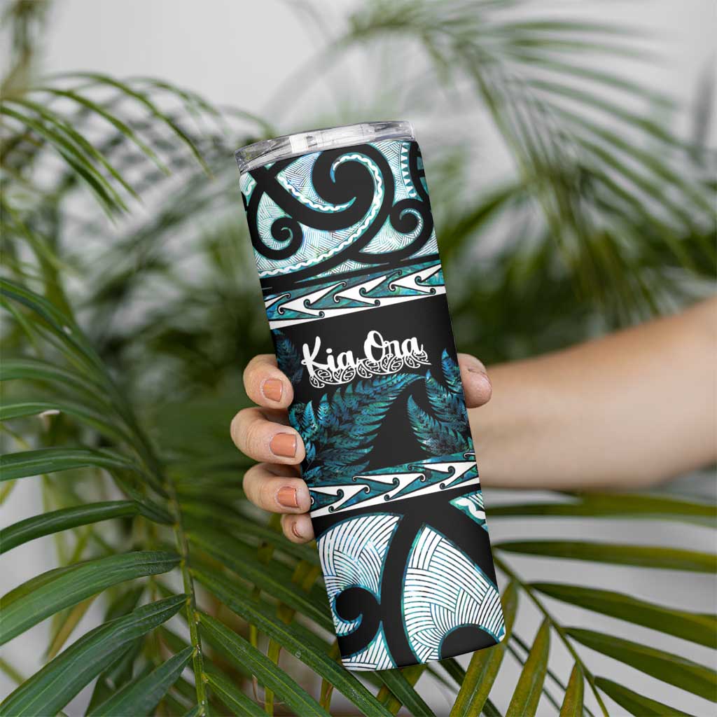 Kia Ora New Zealand Skinny Tumbler Aotearoa Proud Maori Paua Shell Silver Fern - Aussie Hoodie