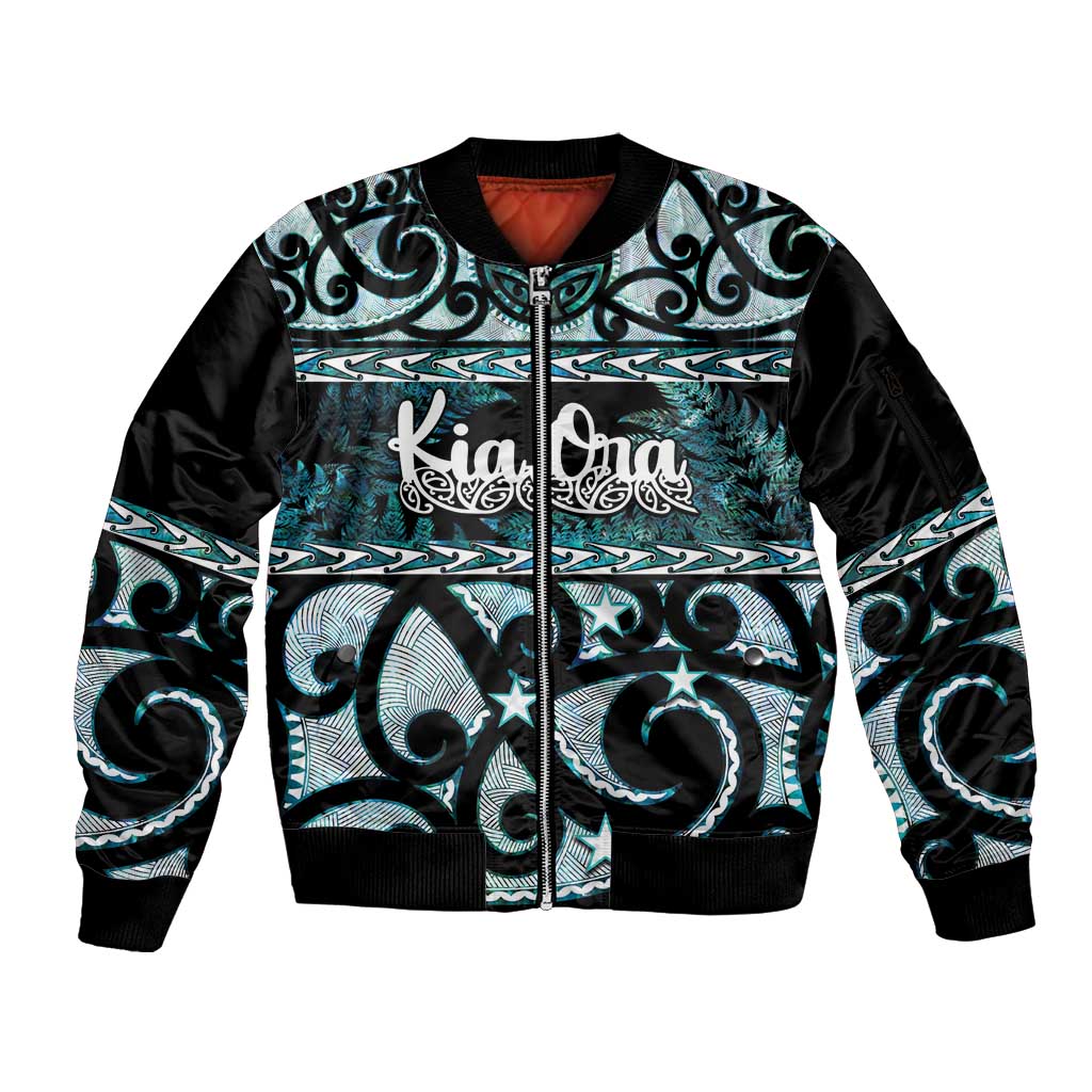 Kia Ora New Zealand Sleeve Zip Bomber Jacket Aotearoa Proud Maori Paua Shell Silver Fern - Aussie Hoodie