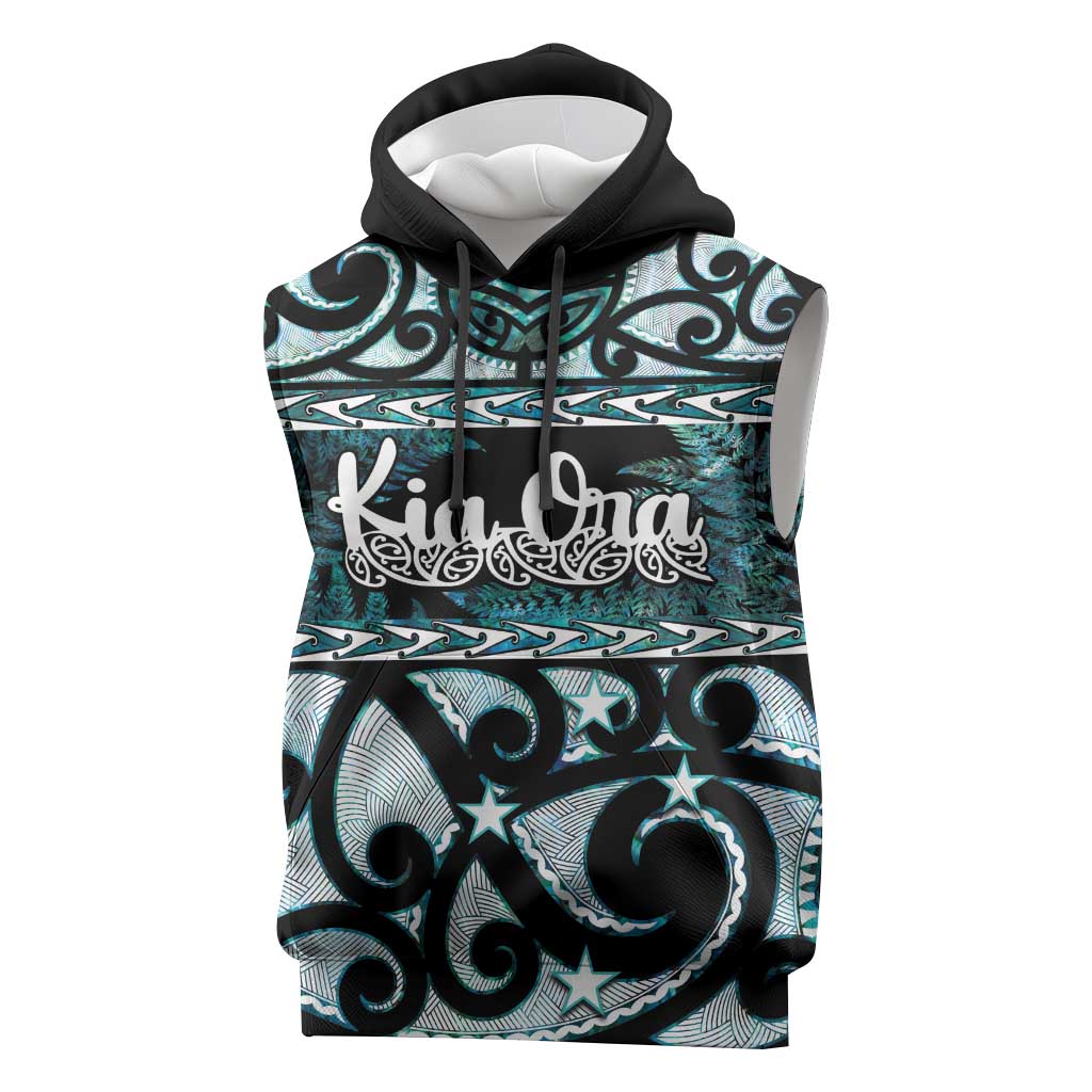 Kia Ora New Zealand Sleeveless Hoodie Aotearoa Proud Maori Paua Shell Silver Fern - Aussie Hoodie