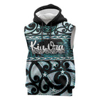 Kia Ora New Zealand Sleeveless Hoodie Aotearoa Proud Maori Paua Shell Silver Fern - Aussie Hoodie