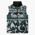 Kia Ora New Zealand Sleeveless Puffer Jacket Aotearoa Proud Maori Paua Shell Silver Fern - Aussie Hoodie