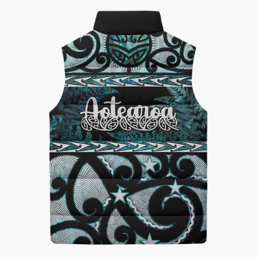 Kia Ora New Zealand Sleeveless Puffer Jacket Aotearoa Proud Maori Paua Shell Silver Fern - Aussie Hoodie