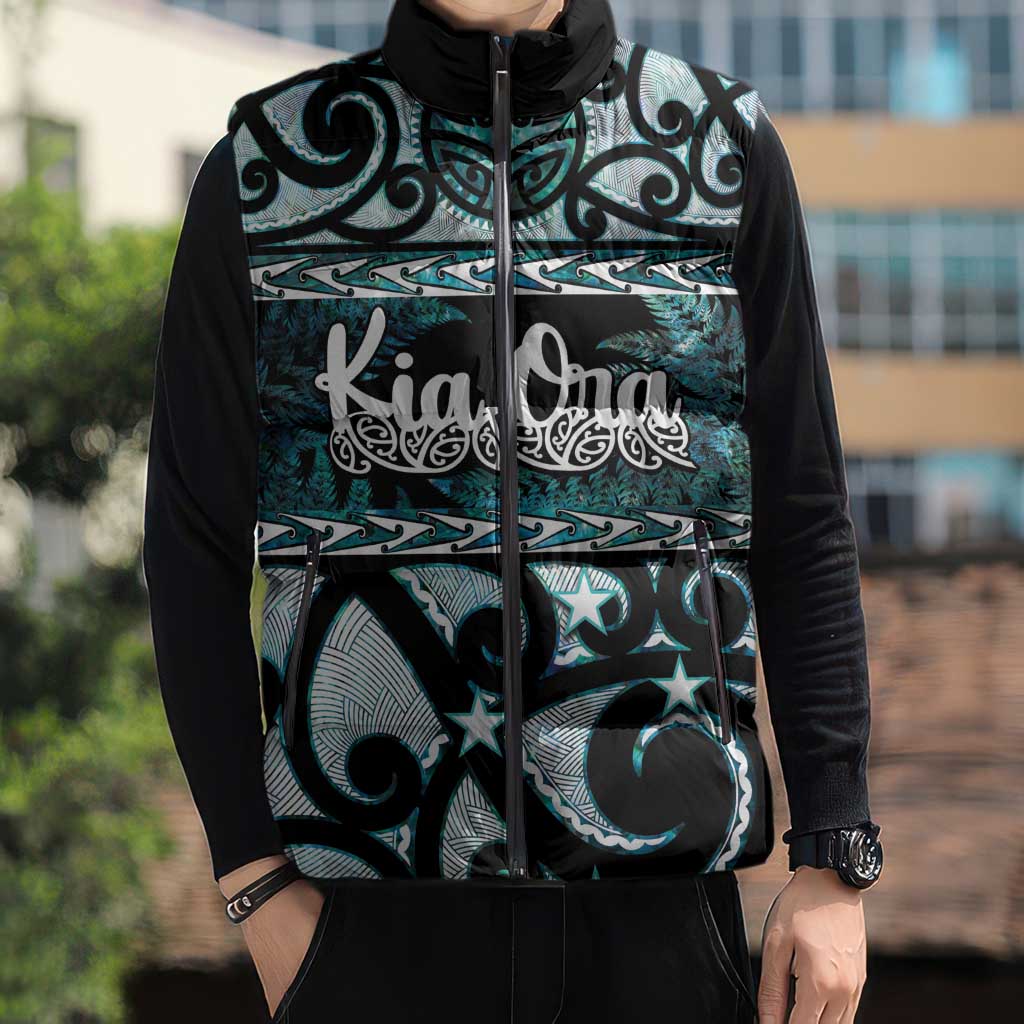 Kia Ora New Zealand Sleeveless Puffer Jacket Aotearoa Proud Maori Paua Shell Silver Fern - Aussie Hoodie