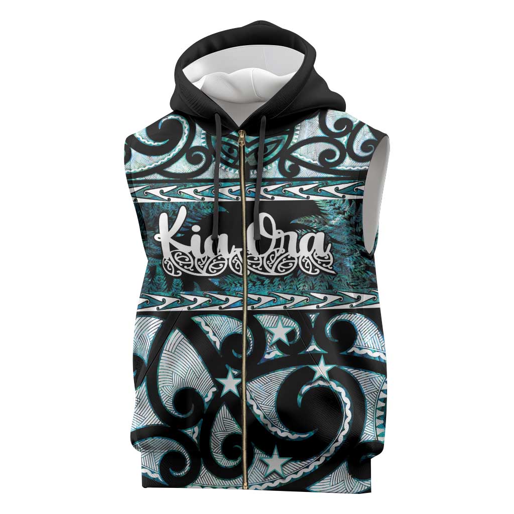 Kia Ora New Zealand Sleeveless Zip Hoodie Aotearoa Proud Maori Paua Shell Silver Fern - Aussie Hoodie
