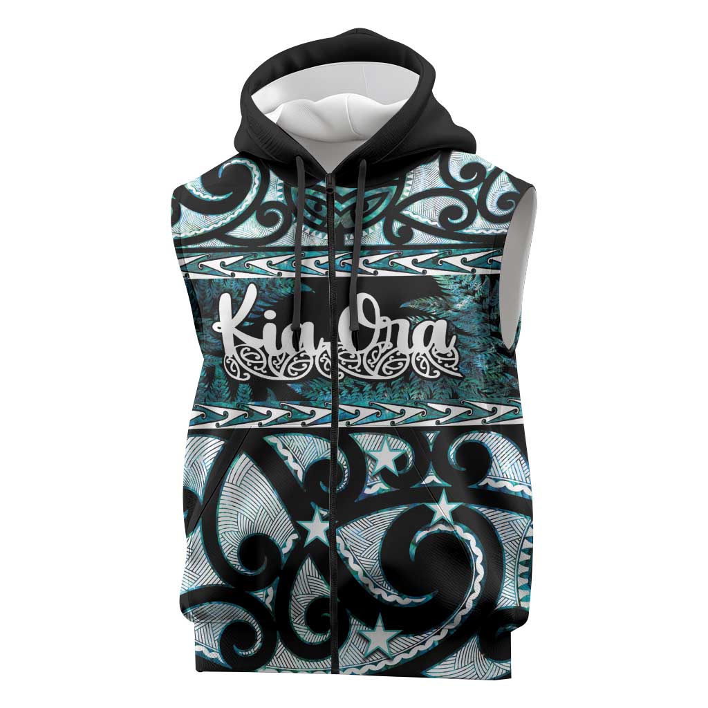 Kia Ora New Zealand Sleeveless Zip Hoodie Aotearoa Proud Maori Paua Shell Silver Fern LT14