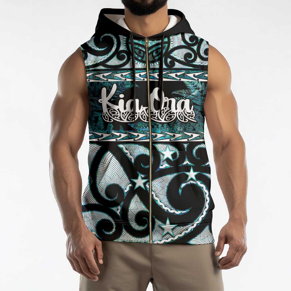 Kia Ora New Zealand Sleeveless Zip Hoodie Aotearoa Proud Maori Paua Shell Silver Fern - Aussie Hoodie