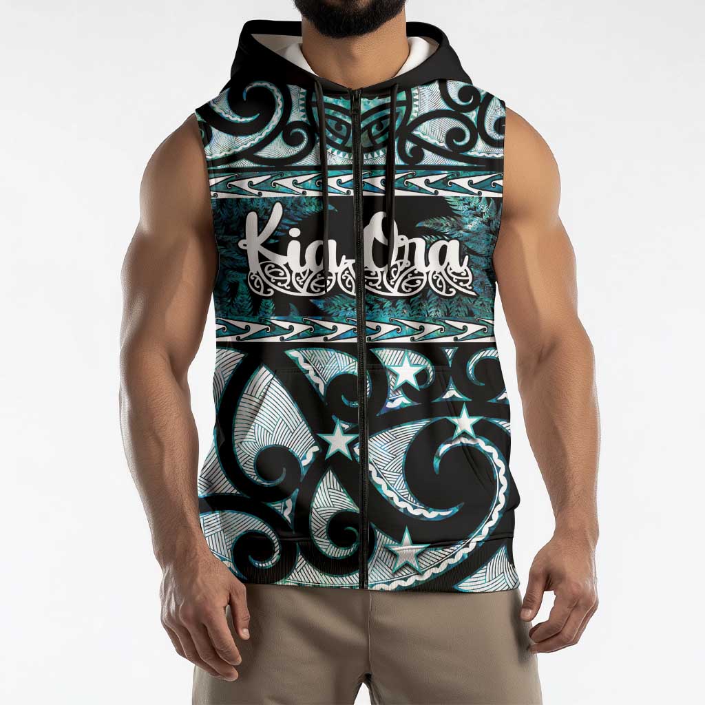 Kia Ora New Zealand Sleeveless Zip Hoodie Aotearoa Proud Maori Paua Shell Silver Fern LT14