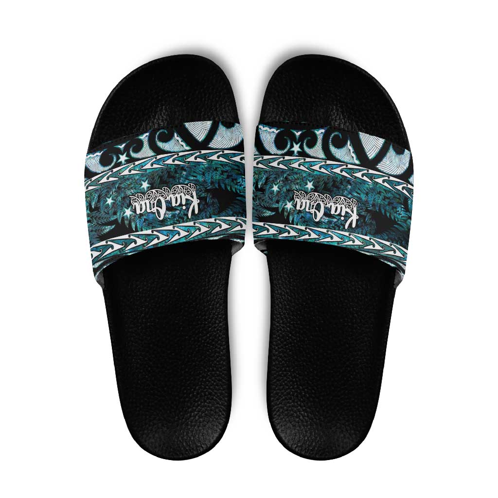 Kia Ora New Zealand Slide Sandals Aotearoa Proud Maori Paua Shell Silver Fern - Aussie Hoodie