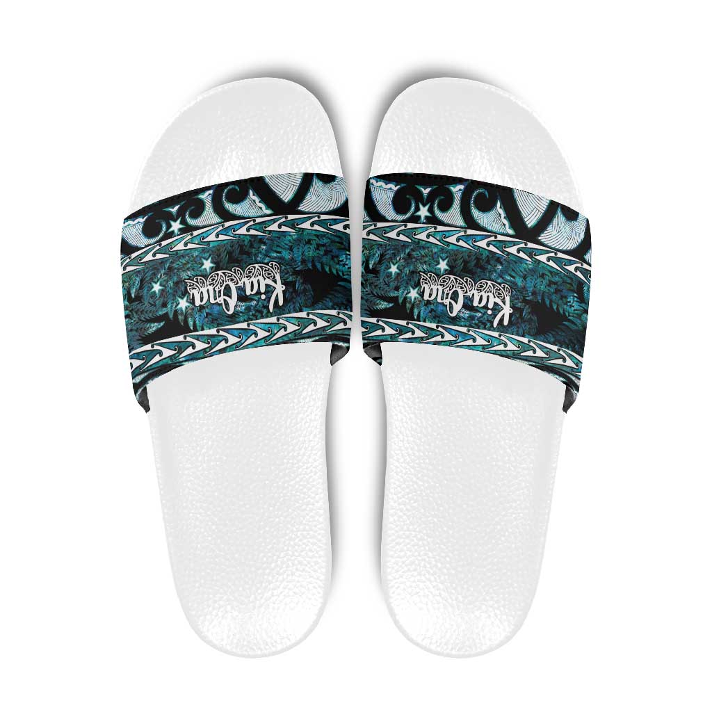Kia Ora New Zealand Slide Sandals Aotearoa Proud Maori Paua Shell Silver Fern - Aussie Hoodie
