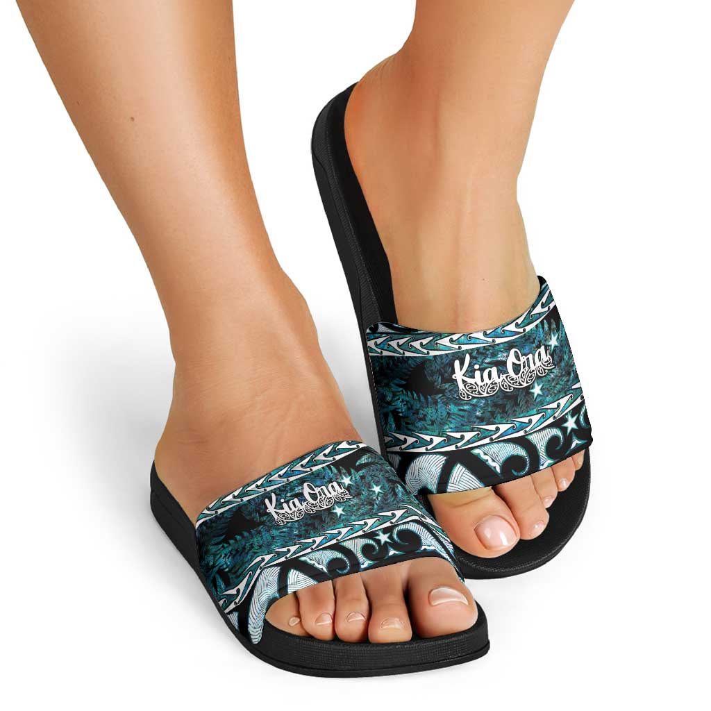 Kia Ora New Zealand Slide Sandals Aotearoa Proud Maori Paua Shell Silver Fern - Aussie Hoodie