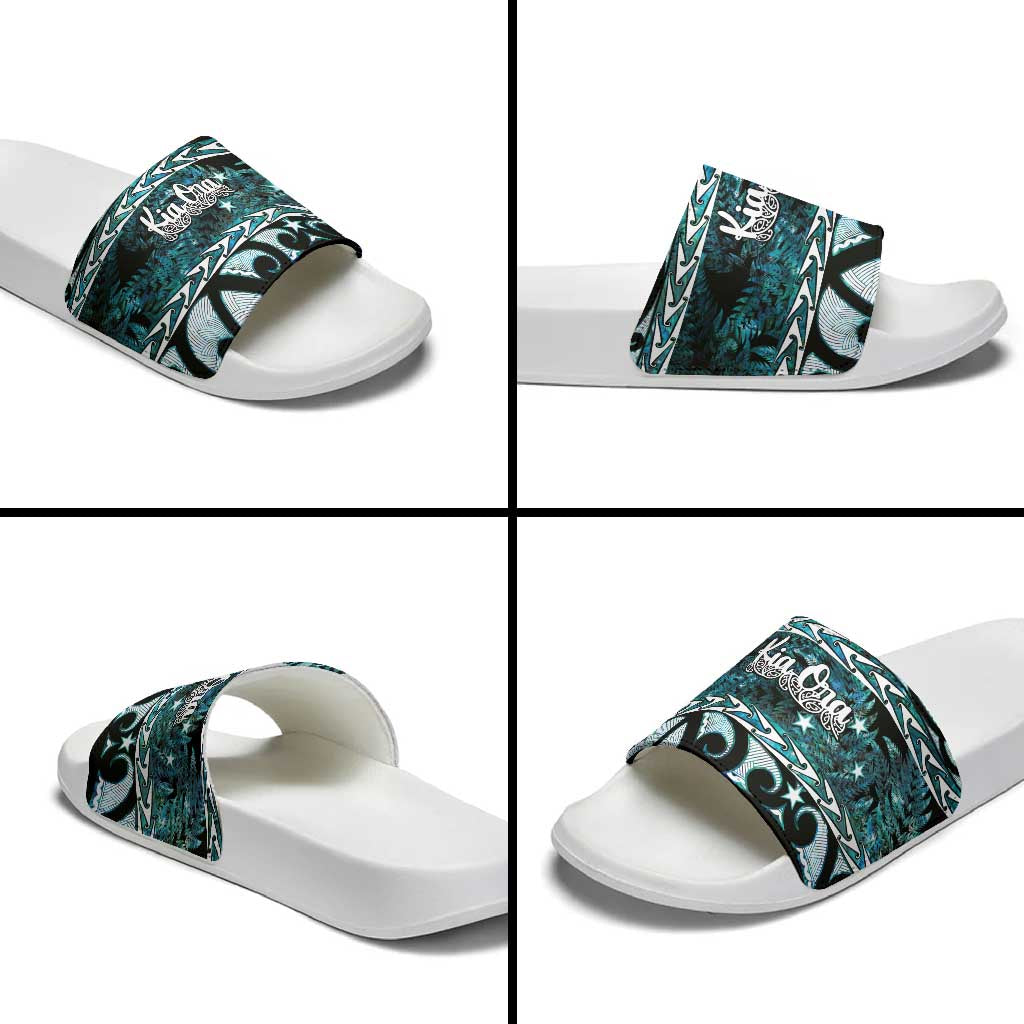 Kia Ora New Zealand Slide Sandals Aotearoa Proud Maori Paua Shell Silver Fern - Aussie Hoodie
