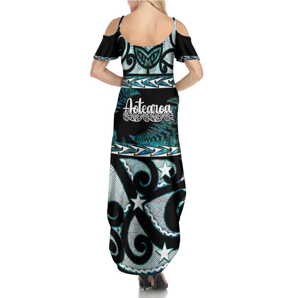 Kia Ora New Zealand Summer Maxi Dress Aotearoa Proud Maori Paua Shell Silver Fern - Aussie Hoodie