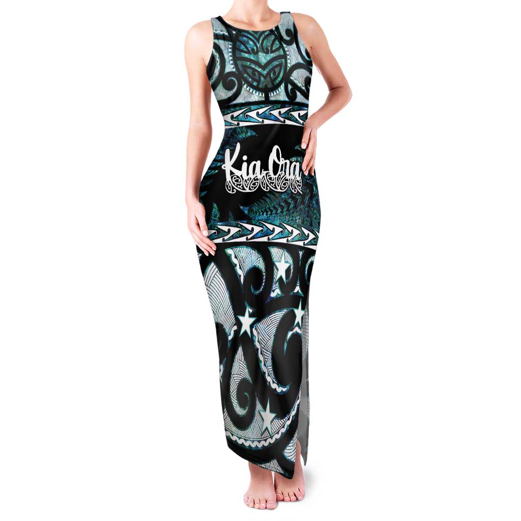 Kia Ora New Zealand Tank Maxi Dress Aotearoa Proud Maori Paua Shell Silver Fern - Aussie Hoodie