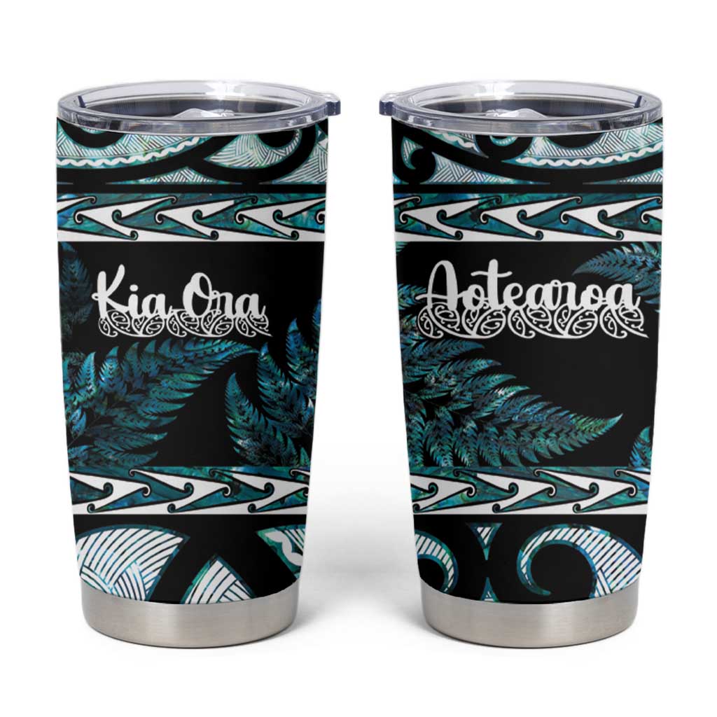 Kia Ora New Zealand Tumbler Cup Aotearoa Proud Maori Paua Shell Silver Fern - Aussie Hoodie